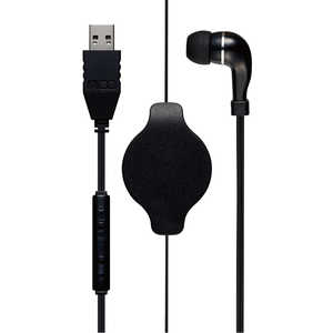 MCO コントローラー付き 巻取り式 片耳イヤホン USBタイプ UHP-K01/BK PC用ヘッドセット